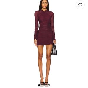 SEROYA Elegant Burgundy Long Sleeve Dress